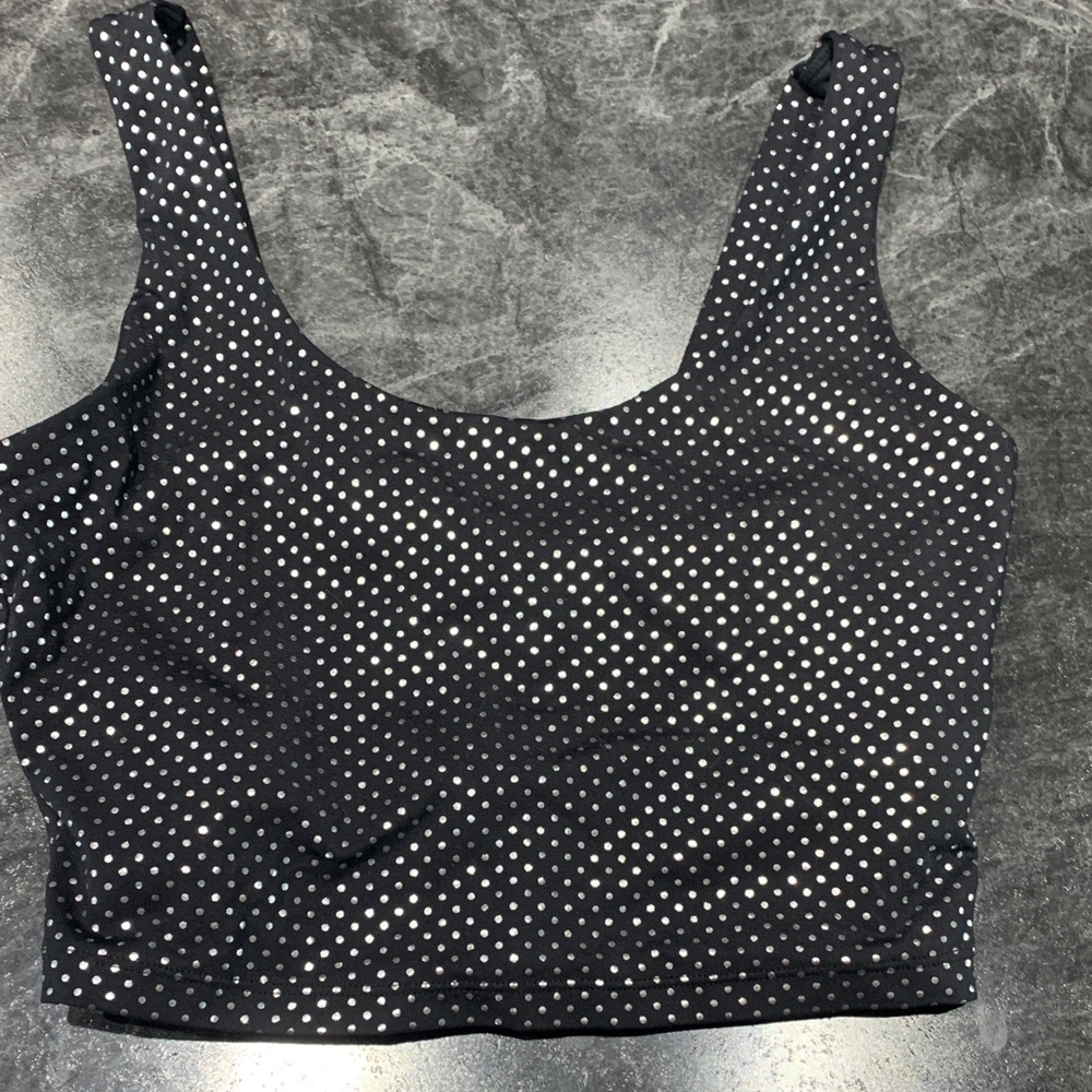 ZYIA Black Crop Tank with White Polka Dots Medium